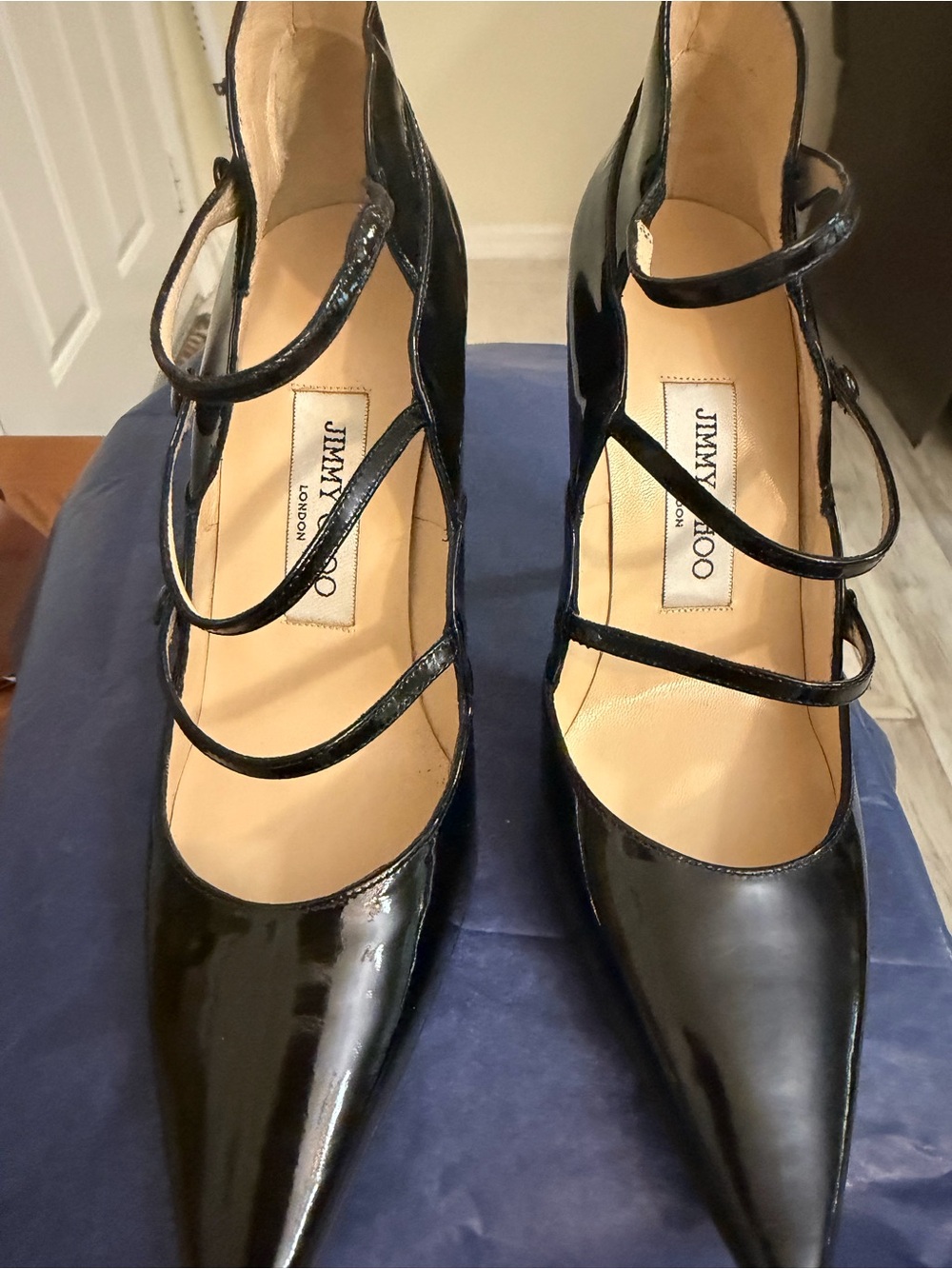 Jimmy Choo Black Patent Leather Multi-Strap Pointed Pumps - Picture 6 of 6